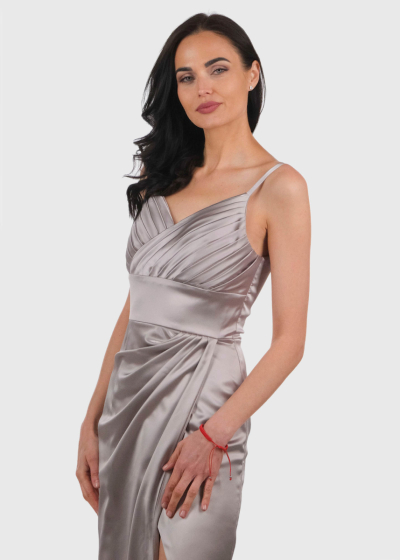 Andreea grey evening dress with thigh split