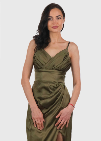 Andreea khaki evening dress with thigh split
