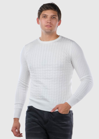 Federico white mens texture sweater