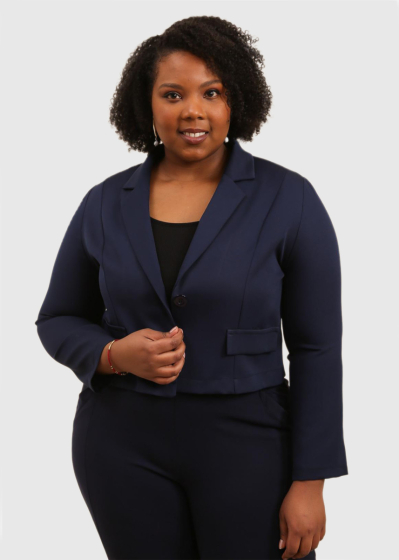 Audrina Plus Size dark blue cropped blazer
