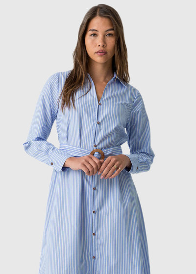 Light blue striped dress with belt
