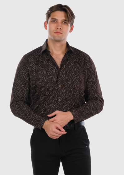Slim Fit dark brown printed shirt