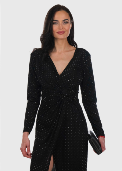 Anisha black long evening dress with rhinestones