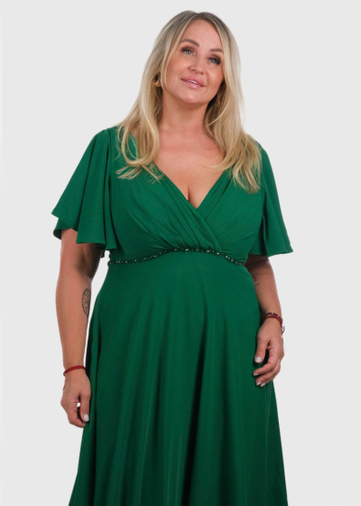 Aminta Plus Size green long evening dress