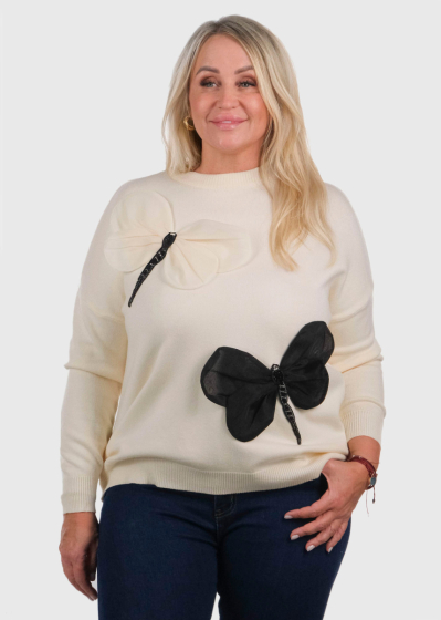 Avina Plus Size beige appliqued sweater