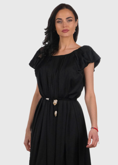 Ann black long dress with a belt