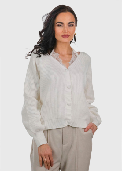 Angeletta white cardigan with lace inserts