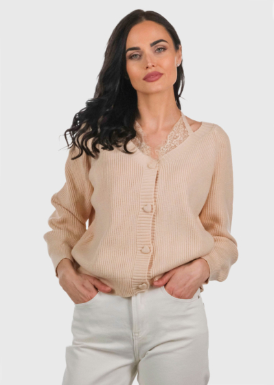 Angeletta beige cardigan with lace inserts