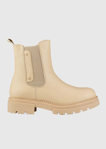 Angiola beige womens boots with textile panel