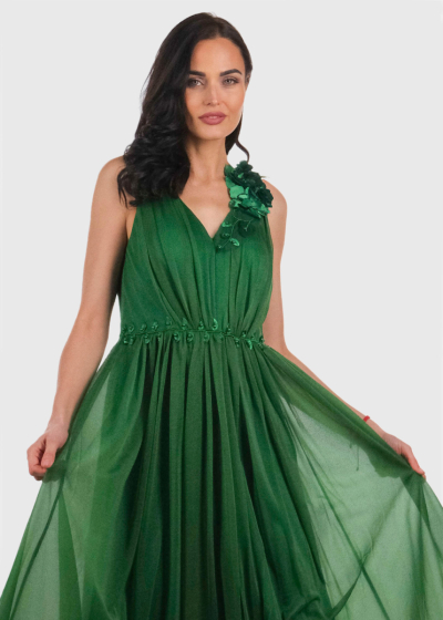 Arsinoe green long evening dress
