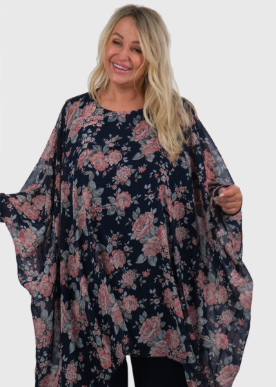 Dahlia Plus Size dark blue oversized blouse