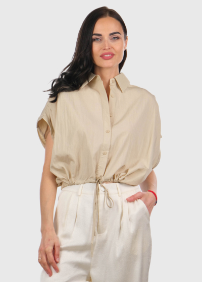 Delight beige drawstring blouse