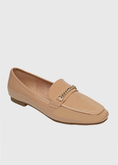 Elanna Plus Size beige metal buckles loafers