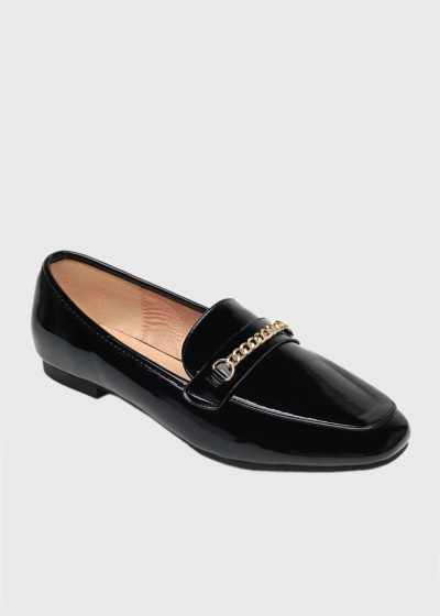 Elanna Plus Size black metal buckles loafers