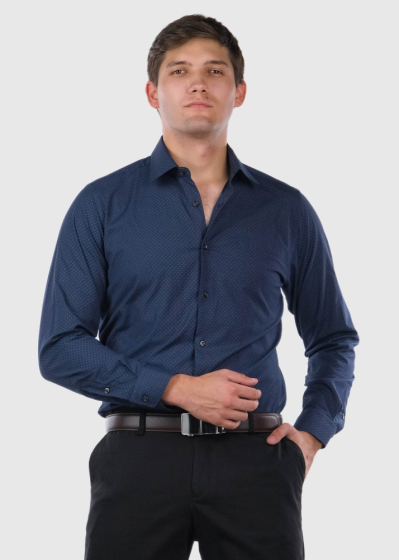 Slim Fit темно-синяя мужская рубашка с принтом