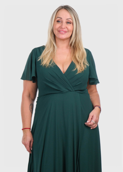 Edina Plus Size dark green long evening dress with split