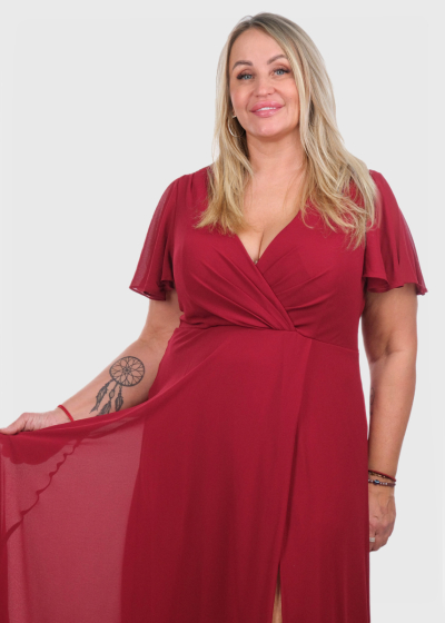Edina Plus Size red long evening dress with split