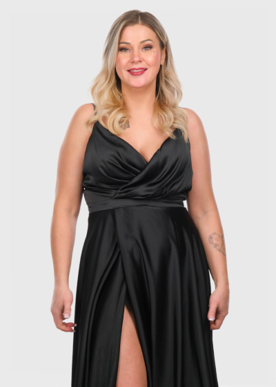 Elza black long cami strap evening dress 