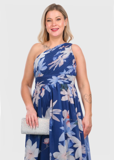 Etsu blue long evening dress in print