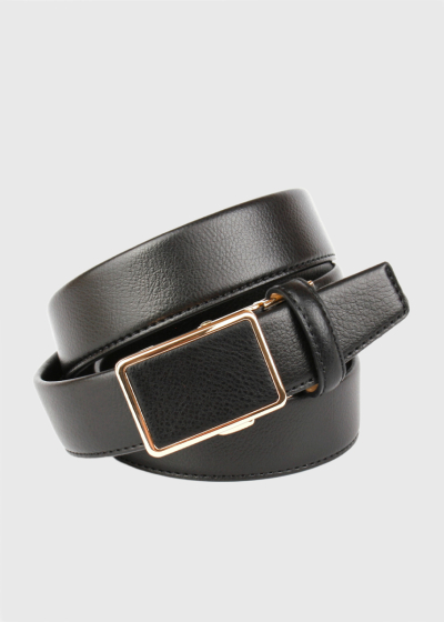Black leather belt with golden plate buckle