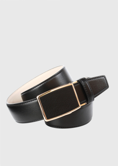 Black leather belt with golden plate buckle