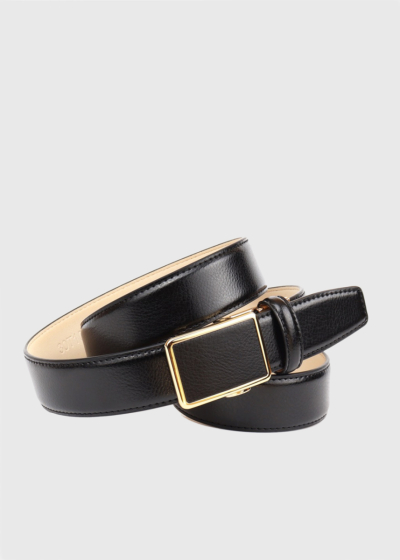 Black leather belt with golden plate buckle