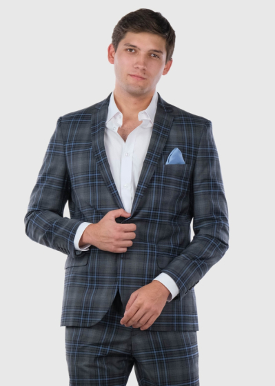 Joele Slim Fit blue checkered woolen suit