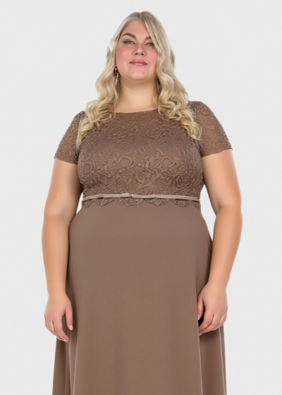 Gulnara Plus Size beige short evening dress