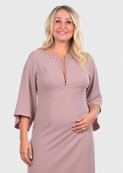 Zulfiya Plus Size pink three quarter sleeve evening dress