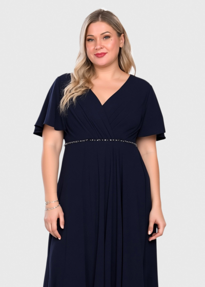 Aminta Plus Size dark blue long evening dress