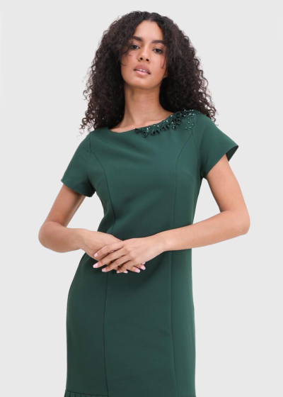 Gunesh green short sleeve evening dress