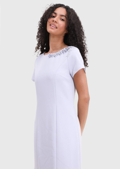 Gunesh light grey short sleeve evening dress
