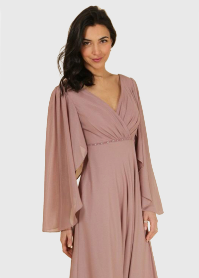 Gilat Plus Size light pink long sleeve evening dress