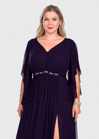 Velta Plus Size dark purple long zipped evening dress