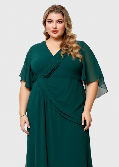 Vinga Plus Size dark green long evening dress