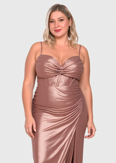 Vitaliya pink long cami strap evening dress
