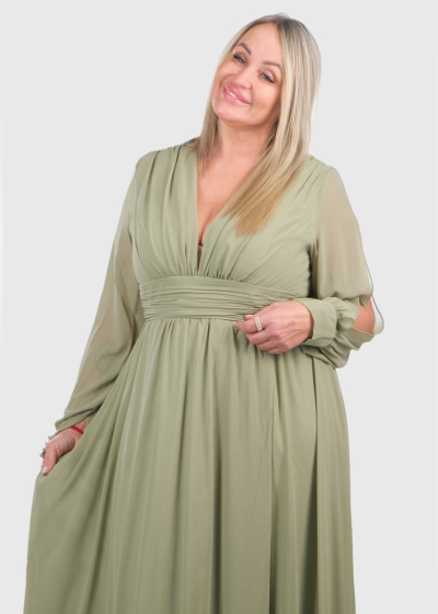 Ionela Plus Size green long sleeve evening dress