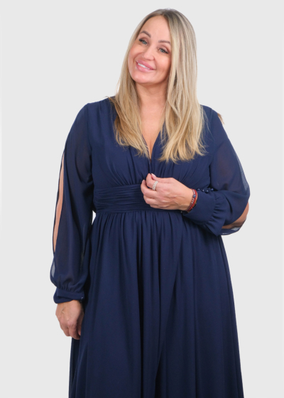 Ionela Plus Size dark blue long sleeve evening dress