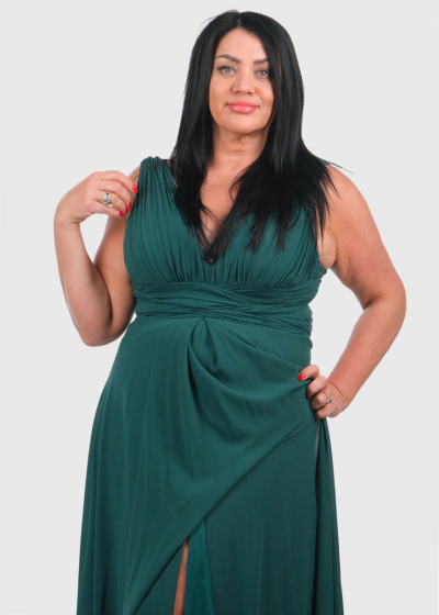 Izel Plus Size dark green long evening dress with split