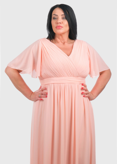 Ipek Plus Size pink long zipped evening dress
