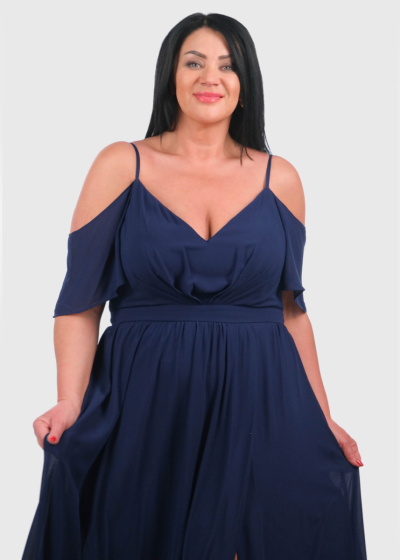 Cherry Plus Size dark blue long evening dress