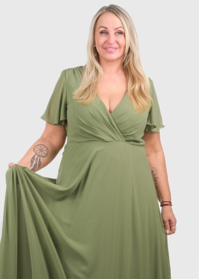 Edina Plus Size green long evening dress with split