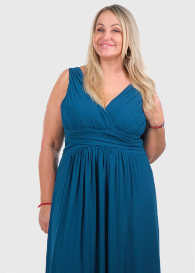 Inci Plus Size blue long evening dress with split