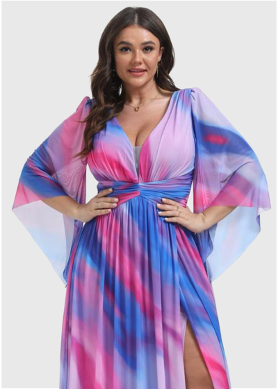 Iola Plus Size multicolor long evening dress with split