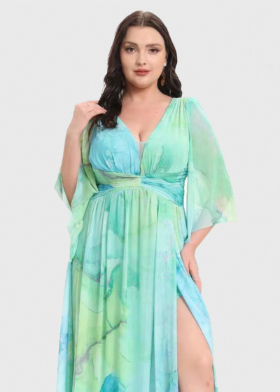 Iola Plus Size long evening dress with split