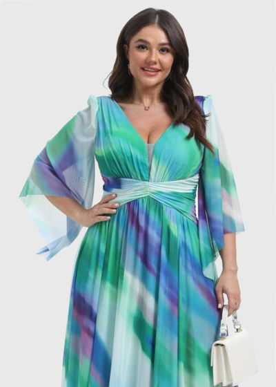 Iola Plus Size multicolor long evening dress with split