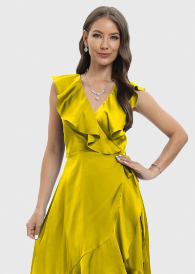 Inna yellow evening dress with frill details
