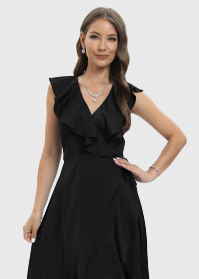 Inna black evening dress with frill details