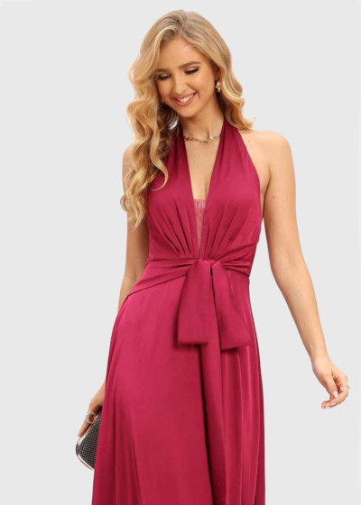 Imana pink long open back evening dress