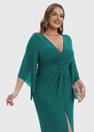 Ilaya Plus Size green evening dress with split